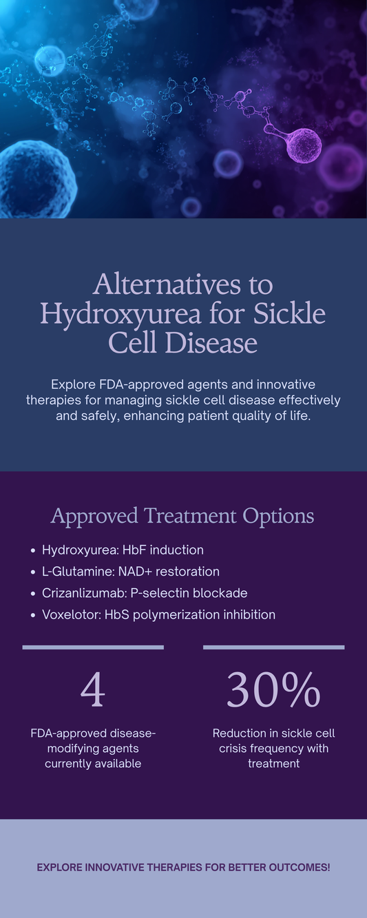 Hydroxyurea alternatives for sickle cell disease — L-glutamine, crizanlizumab, voxelotor, gene therapy comparison