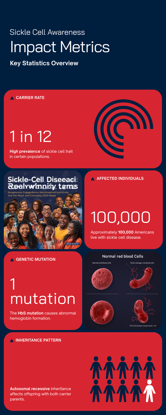 Sickle cell disease genetics and inheritance infographic showing HbS mutation and red blood cell deformation